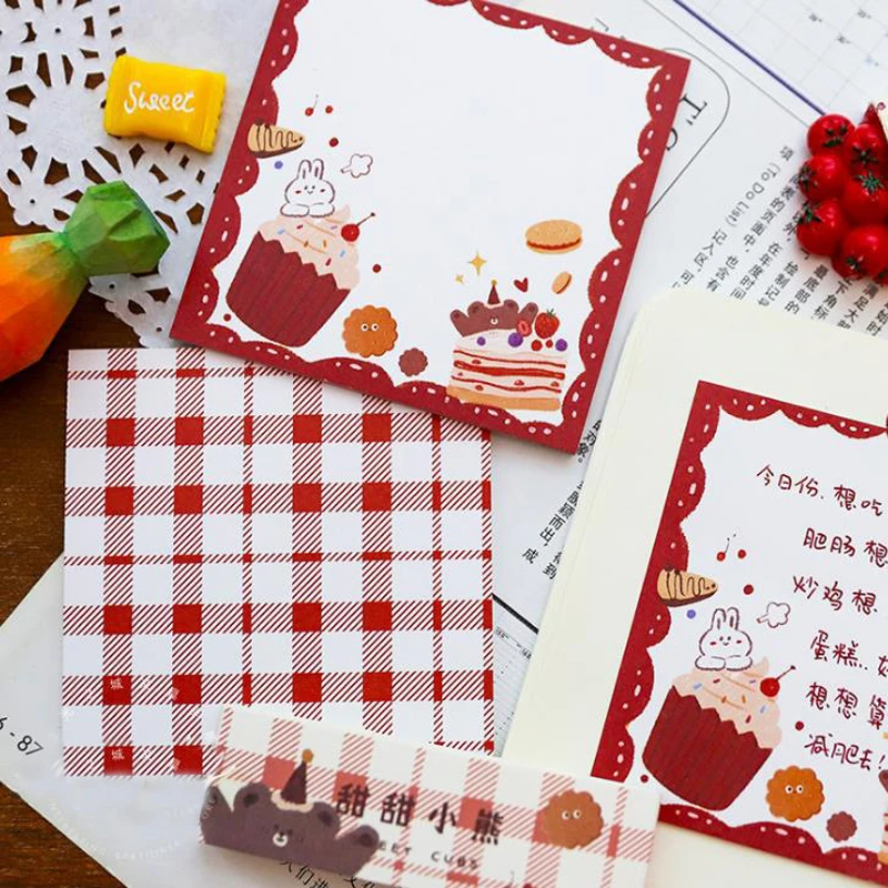 

1 Pcs Lovely Grid Series Fruits Food Bear Paper Memo Pads Girl Diary DIY Sticky Notes School Office Message Notepad Stationery