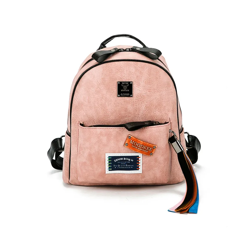 Ribbon tassel backpack female 2017 New Mini Backpack School Badge rivet style casual shoulder bag