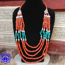 TNL381 Tibetana Coral Turquesa Artificial de múltiples capas de perlas collar Al Por Mayor de Tíbet Hecha A Mano Joya