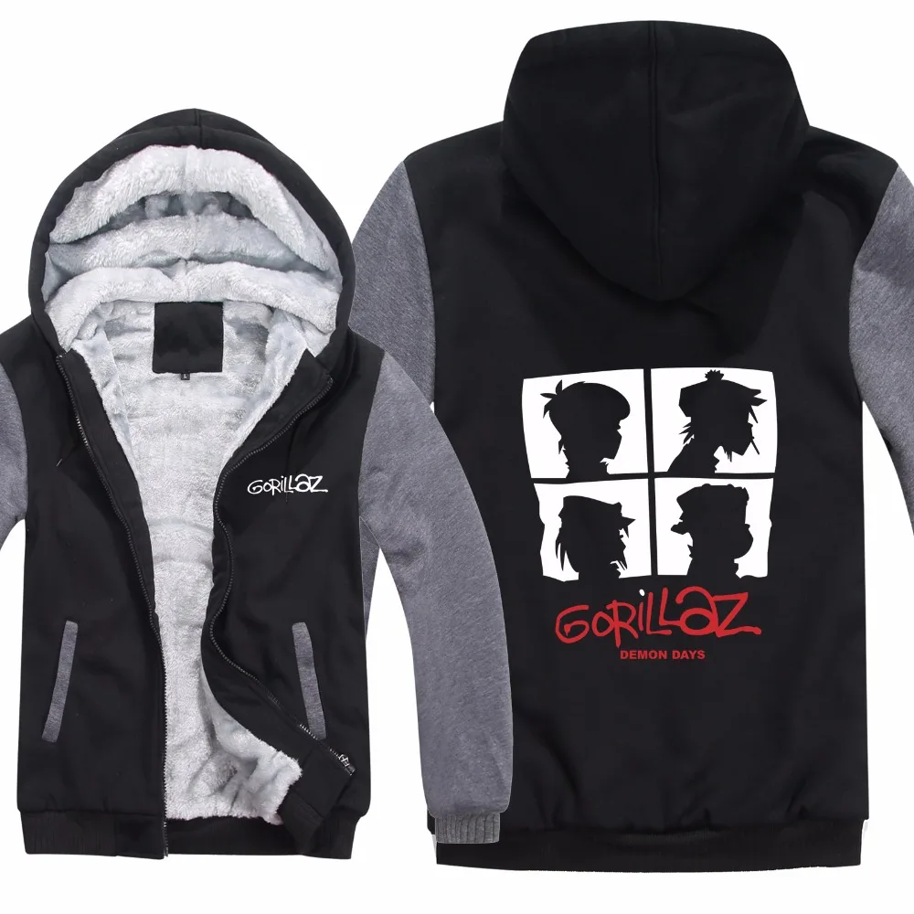 Gorillaz Hoodies Jacket Winter Men Casual Wool Liner Fleece Hip Hop