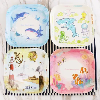 

4 piece melamine plate set Creative A5 melamine dolphin Ocean series whale Dessert salad dish fruit dinnerware suit BY01.11