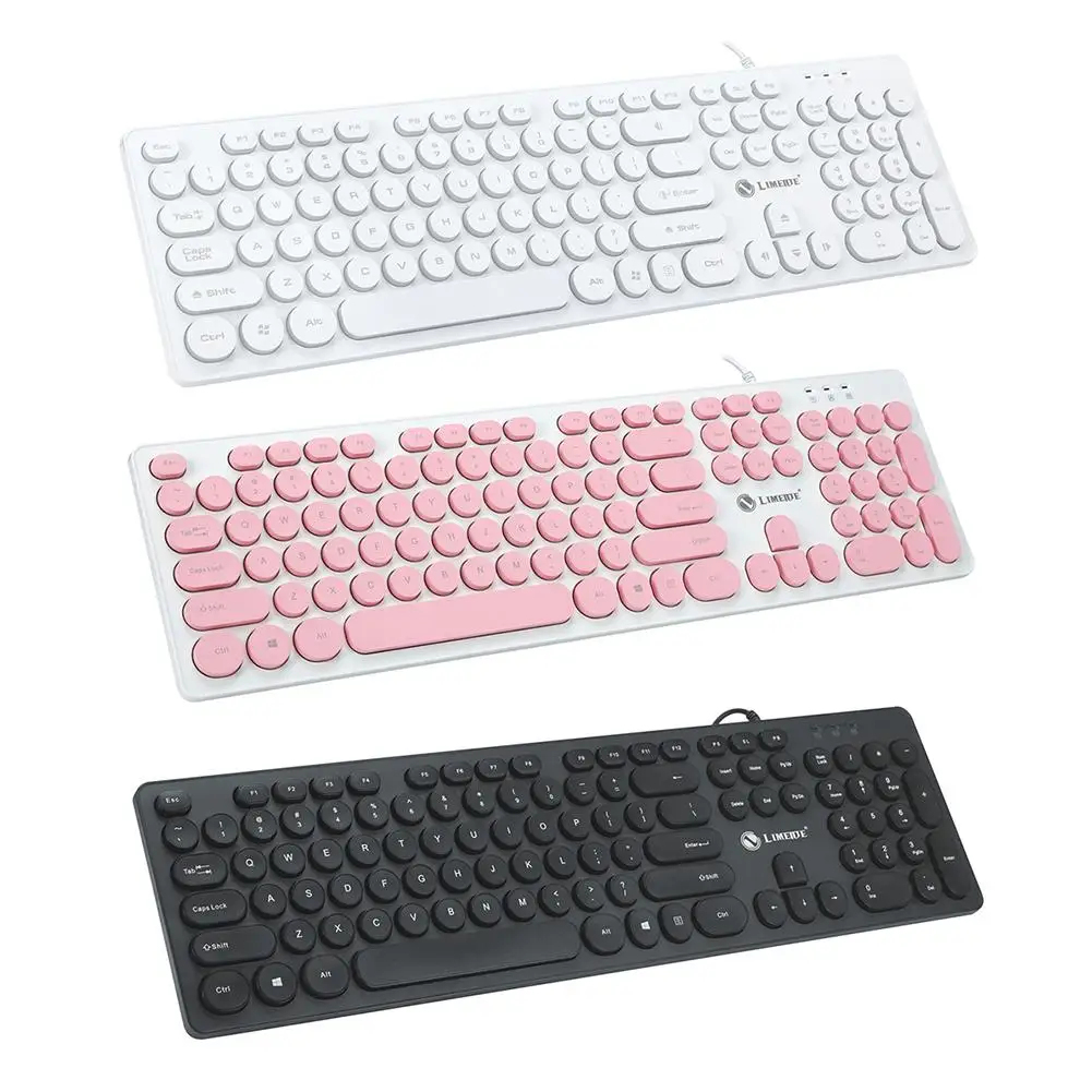 

Hot Sale Retro Punk Style Keyboard With Round Keycap USB Wired Mute Keyboard 104 Key Wired USB External Computer Desktop Office