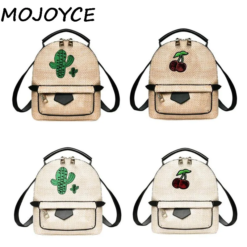 

MOJOYCE Retro Straw Woven Backpacks Women Shoulder Bag Teen Girls Mini Travel Schoolbags Summer Travel Small Backpack