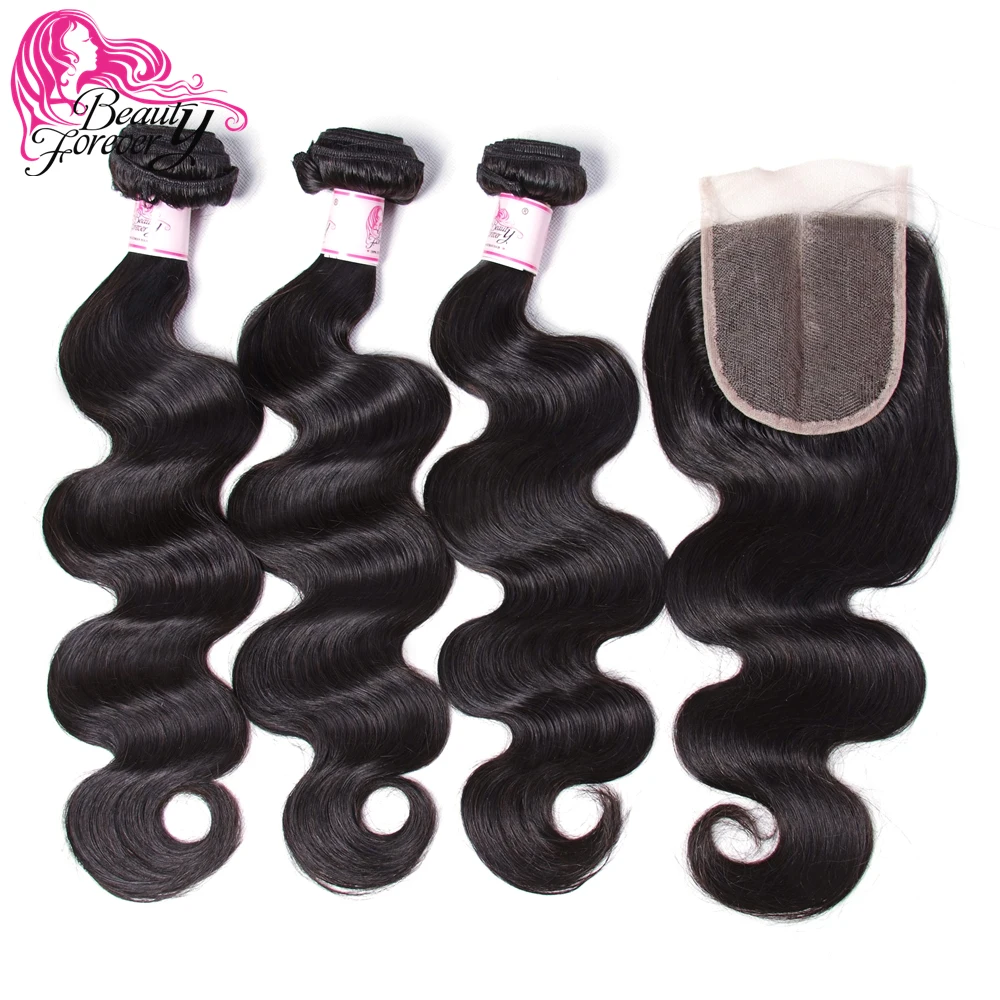 

Beauty Forever Peruvian Body Wave Hair 3 Bundles With Lace Closure 100% Remy Human Hair With 4*4 Closure Free/Middle/Three Part
