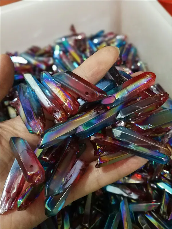1 x Фиолетовый Топаз аура лемурийские семена кристалл кварца камни точечные образцы минералов и кристаллов - Цвет: BlueRed