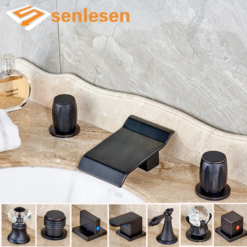 

Oil Rubbed Bronze Bathroom Sink Mixer Taps with Waterfall Spout Water Faucet
