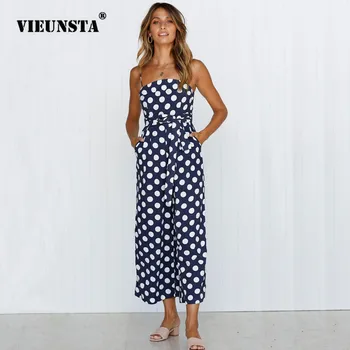 

VIEUNSTA Sexy Strapless Polka Dot Camisole Jumpsuit Women Rompers Summer Backless Wide Leg Pants Jumpsuits Elegant Overalls Belt