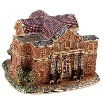 

Light house jeweled box enamel trinket box rhinestone jewelry box metal craft Christmas decor gifts vintage decoration