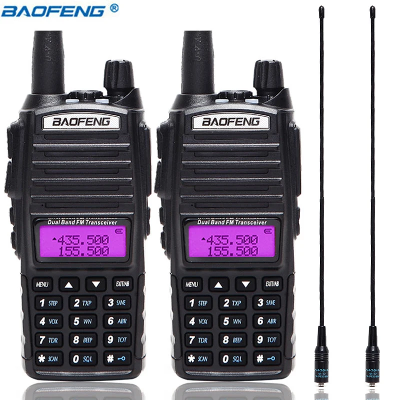 

2pcs BAOFENG UV-82 5W Walkie Talkie Dual Band 136-174MHz & 400-520MHz Double PTT Amateur portable Radio +2pcs NA-771 Antenna