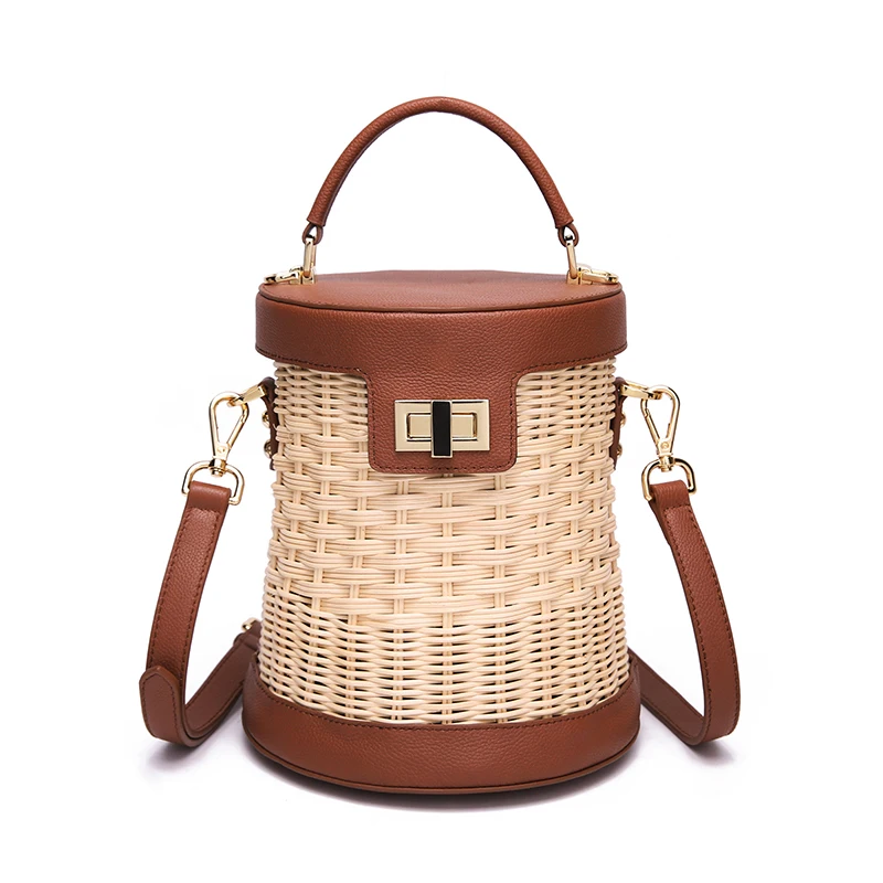 

2019 INS new rattan woven bag hand woven bag high-end imported rattan leather travel banquet fashion women fashion bag