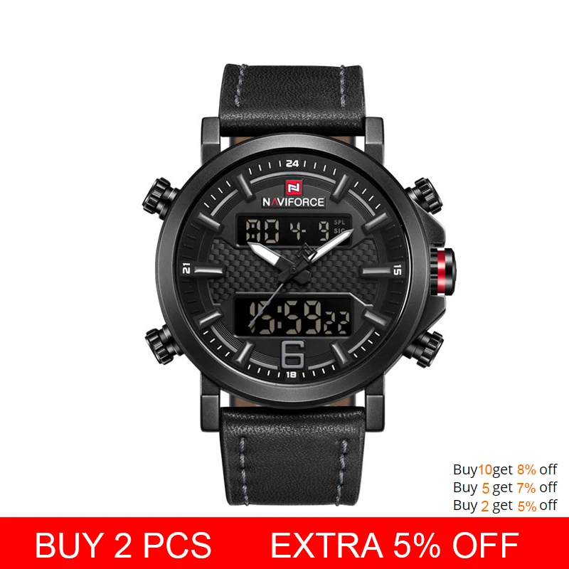 NAVIFORCE Top Luxury Brand Military Quartz Mens Watches LED Date Analog Digital Watch Men Fashion S