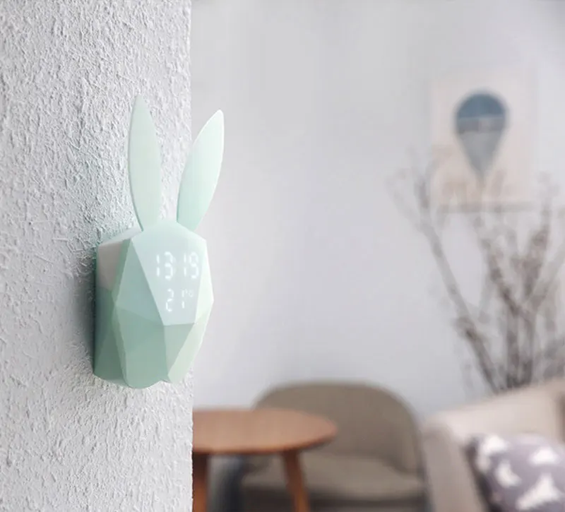 Rabbit night light Alarm Clock Voice activated led digital clock Intelligent Voice Control USB Charging Small Night Light AUG (9)