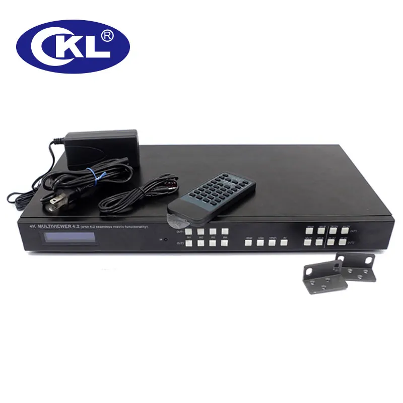 CKL-MV4H2 высокое качество 4x2 Бесшовные HDMI, VGA, YPbPr, AV матричный переключатель сплитер комбо 1U стойки