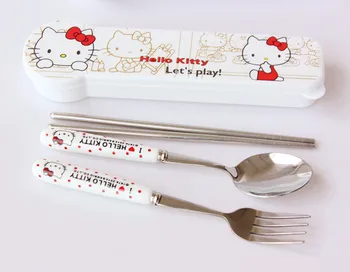 

10 Pcs 3 In 1 Love Heart Cartoon Doraemon Ceramic Stainless Steel Dinnerwear Set Kit
