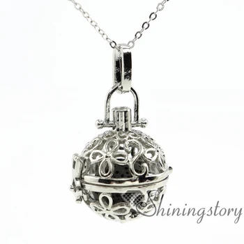 

flower ball openwork essential oil jewelry diffuser locket wholesale lockets necklaces essential oil necklaces metal volcanic