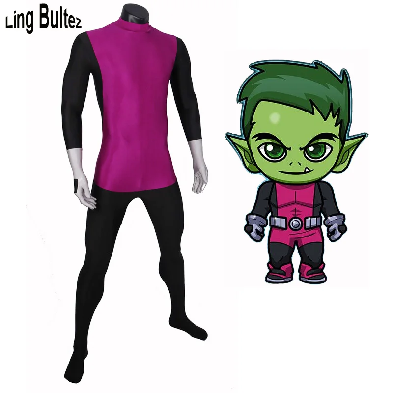 Ling Bultez Beastboy Costume Man Super Hero Beastboy Spandex Suit