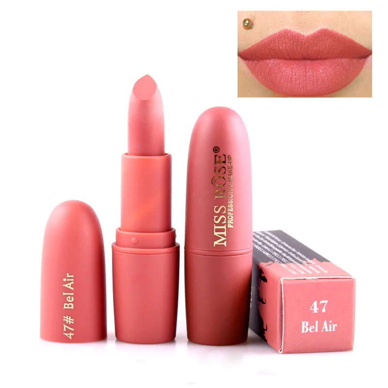 New MISS ROSE Lipstick Matte Waterproof Velvet Lip Stick 18 Colors Sexy Red Brown Pigments Makeup Matte Lipsticks Beauty Lips - Цвет: 47