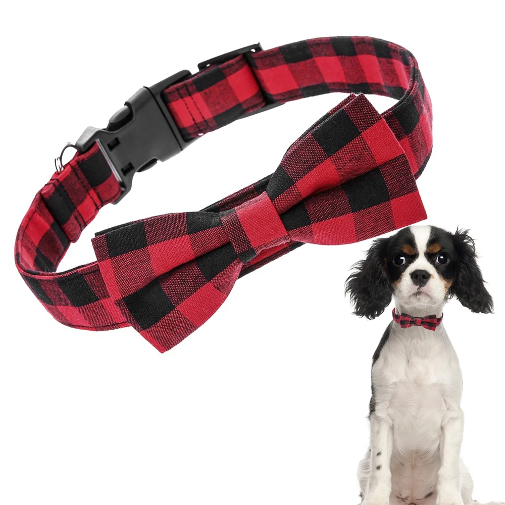 Bow Tie Dog Collar Lattice Plaid Dog Cat Collars Accessories for