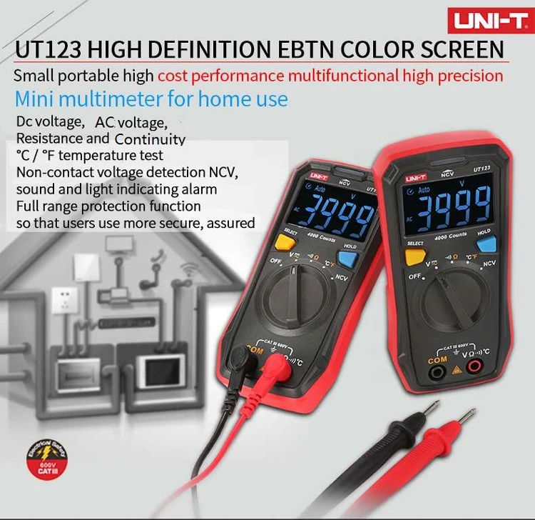 UNI-T 4000 отсчетов Мини цифровой жилой мультиметр EBTN цветной экран дисплей AC/DC напряжение Температура ток/NCV тестер