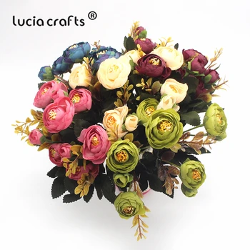

SALE!Lucia crafts 1bundle 28cm Silk Cloth Artificial Tea Rose Fake Flower Bouquet For Wedding Party Home DIY Decoration A0313