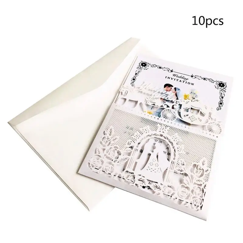  AUGKUN 10pcs Blue White Hollow Wedding Invitations Card Bride And Groom Wedding Invitation Cards Fo - 32926169543