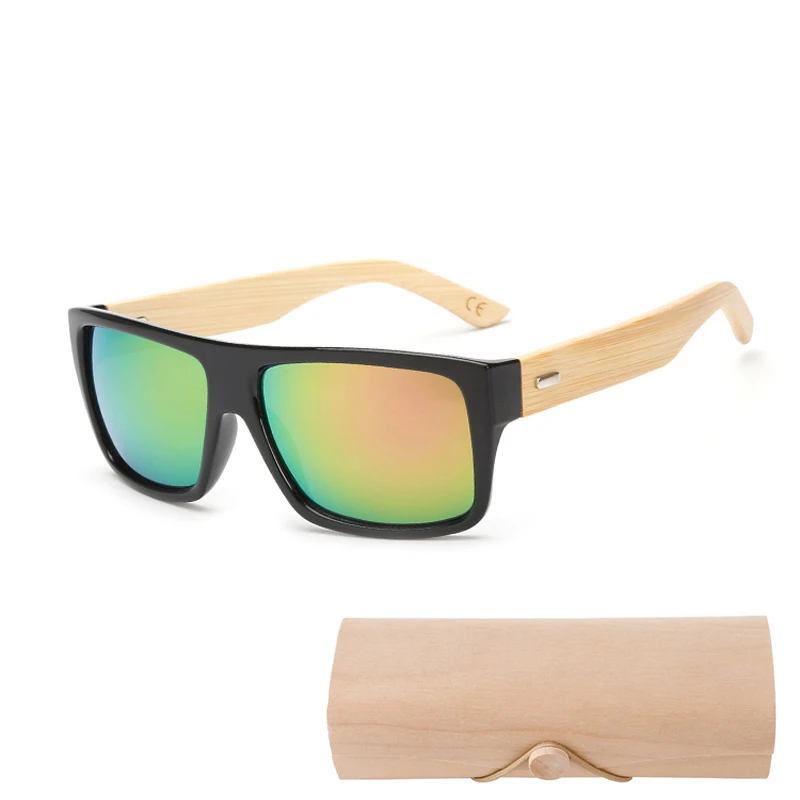 Оригинальные деревянные солнцезащитные очки из бамбука Для мужчин Для женщин зеркальные UV400 солнцезащитные очки из натурального дерева оттенки цвета: золотистый, синий; темные очки для улицы Sunglases мужской - Цвет линз: 1523 with case C7