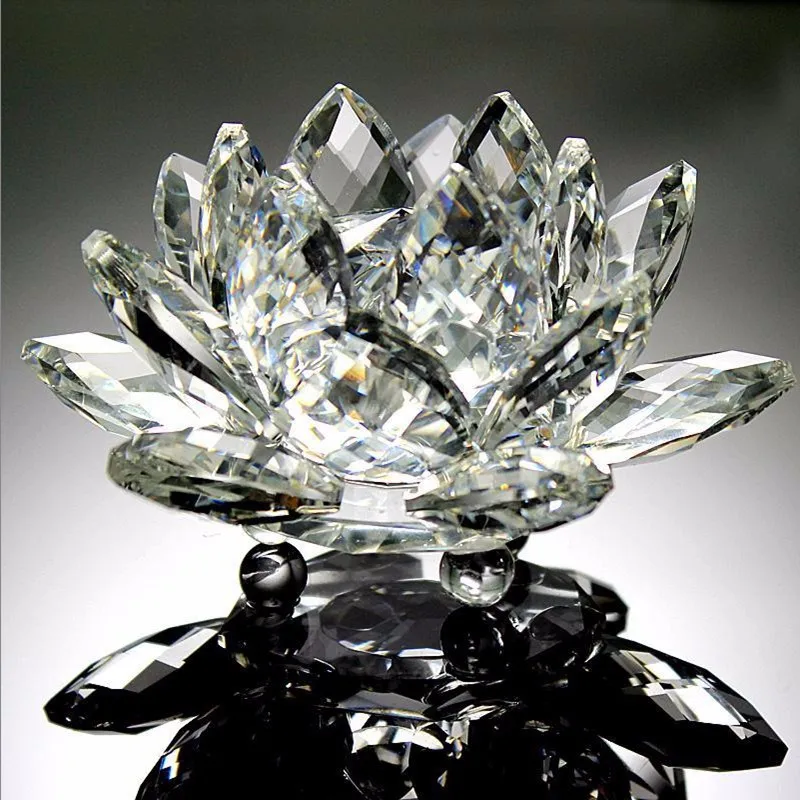 

Artificial 120mm Clear Crystal Glass Lotus Feng shui Stone Home Wedding Decoration Party Figurines & Miniatures rare paperweigh