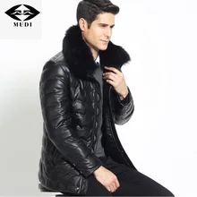 MUDI hombres Winer Chaqueta Abajo 90% de Pato Blanco Abajo Cubre LA PU Parka Chaqueta A Prueba de Viento cálido Invierno Chaqueta Con Piel Real de Zorro Grande 5XL 6XL