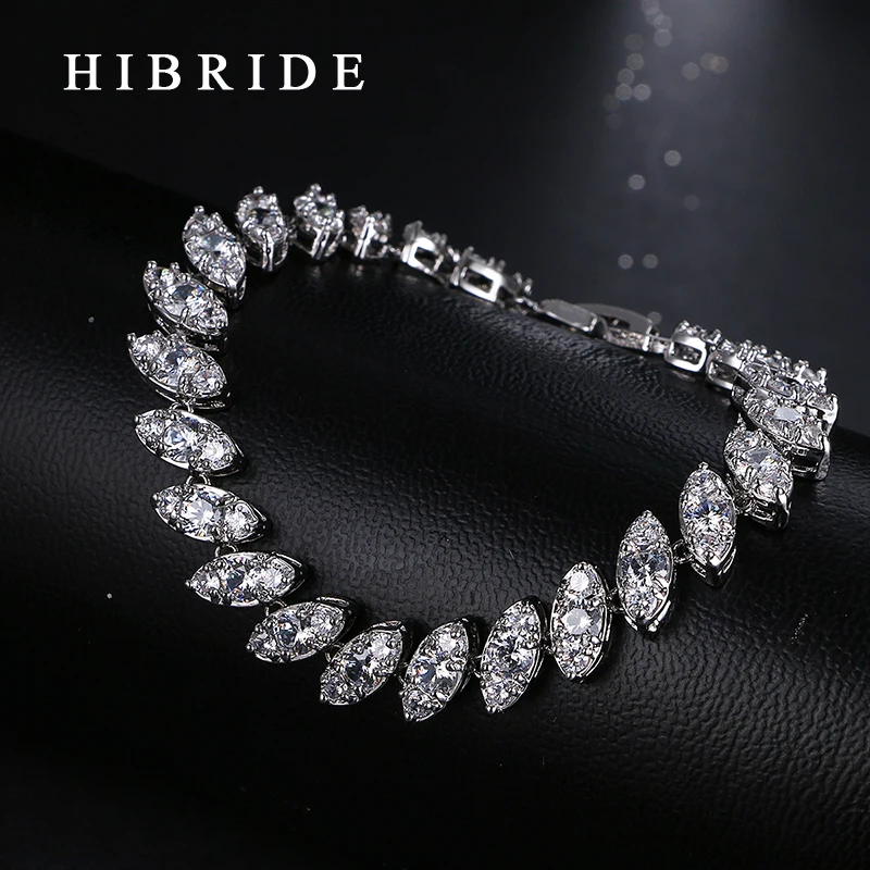 HIBRIDE White Gold Color Bracelets&Bangles For Women Mariquesa Cut AAA Cubic Zirconia Bracelet For Engagement Gifts B-24 - Image 2