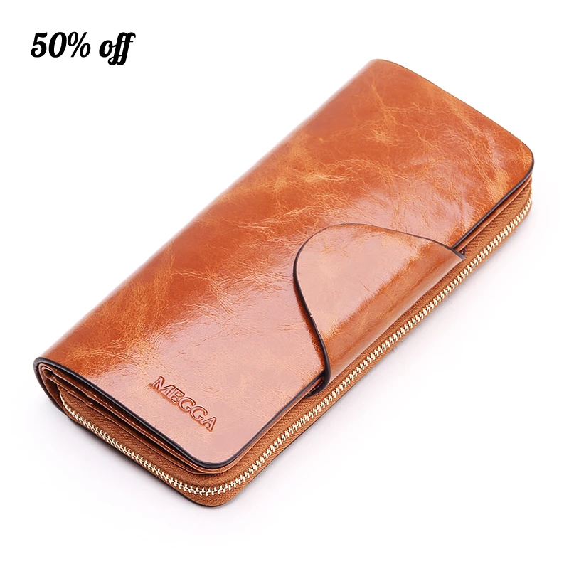  Multifunction Real Leather Wallet Women Luxury Brand Long Brown Red with Cell Phone Pocket Leather female wallet and purses 