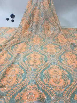

African French Net Lace With Sequins For Party High Organza Glitter Lace Fabrics Fashionable Silver Sequin Lace Fabric (6-19
