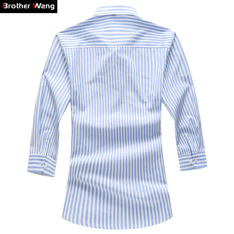 Brother Wang Летняя мужская деловая полосатая Повседневная рубашка, модная мужская рубашка большого размера, брендовая мужская рубашка большого размера 6XL 7XL