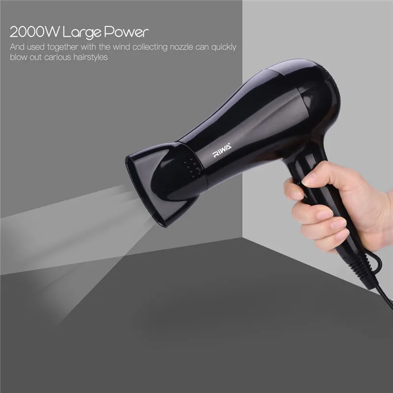 

2000W Salon Professional Hair Dryer Blow With Wind Collecting Nozzle Fast Drying Blower Hairdryer 2 Speed Control 3Heat Settings