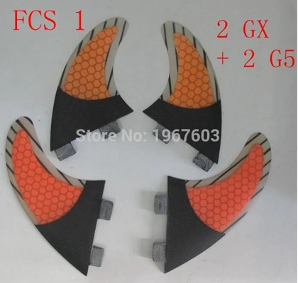 Новое поступление FCS II 2 1 плавники для серфинга половина углерода Quad набор плавник для доски для серфинга(2 G5, 2 GX) для SUP доска для серфинга весло FCS - Цвет: FCS 1 g5gx  orange
