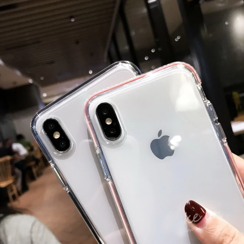 Цветной прозрачный чехол для iPhone X, XR, XS, 11 Pro MAX, 7, 8, 6s, 6 Plus, прозрачный двухслойный Мягкий ТПУ силиконовый чехол