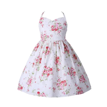 

6m-8T Kids 2018 Girls Flower Halter Dress Backless Princess Summer Cotton Slip Dresses Best for Holiday School Wholesale