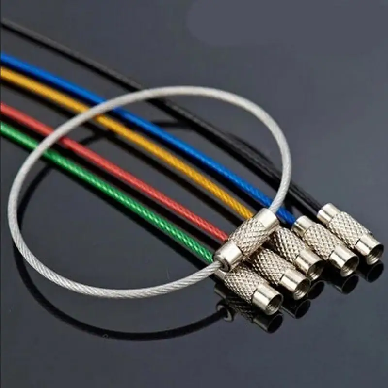 

20pcs/lot Screw Locking Stainless Steel Wire Keychain Cable Rope Key Holder Keyring Key Chain Rings Cable Outdoor Hiking
