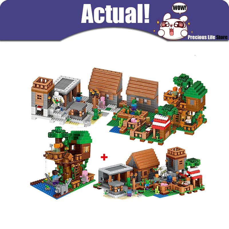 

LELE 33068 1516PCS My World Minecraft The Village & Jungle Tree House action figures Building Block Bricks Toy For Children Gift