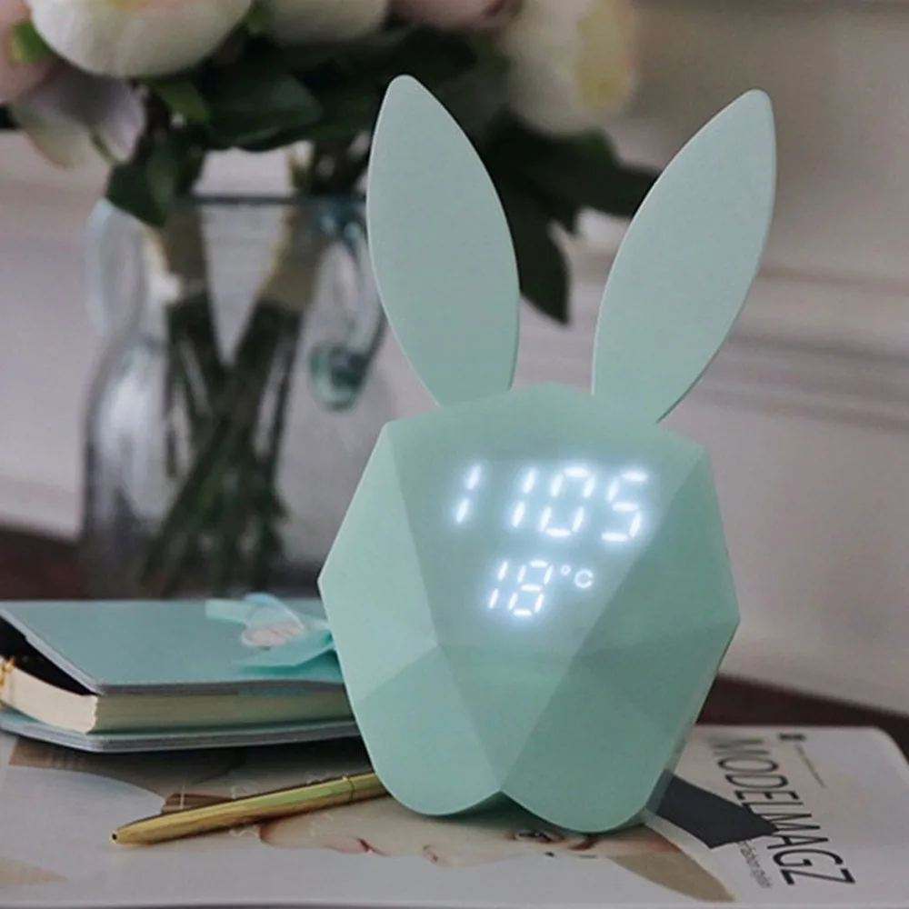 Led Light Night Alarm Clock Bedside Digital Electronic Wall Watch Mechanism Rabbit Thermometer Rechargeable Cartoon Cute 6NZ025 | Дом и сад