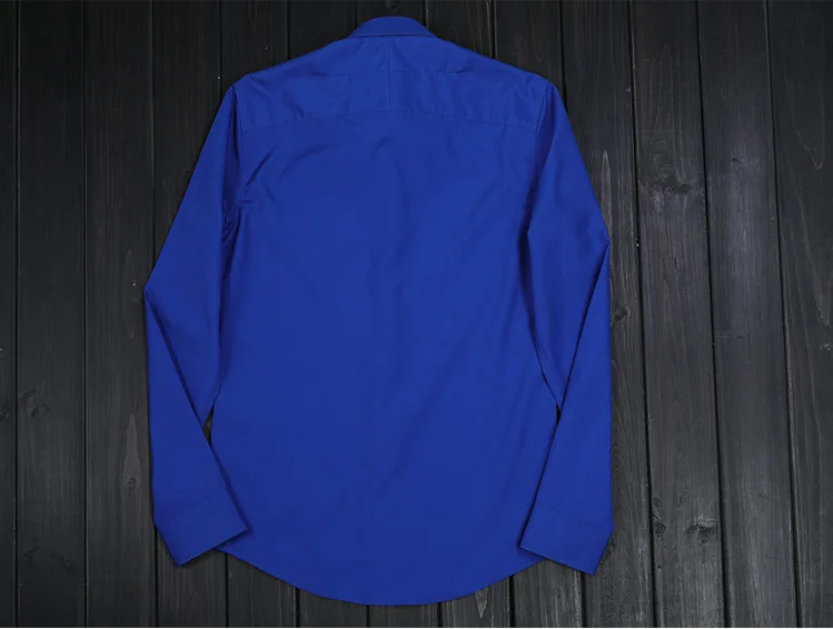 Дизайнерские синие высокого класса бизнес рубашка мужские Брендовые повседневные рубашки мужские Длинные рукава Хлопчатобумажная