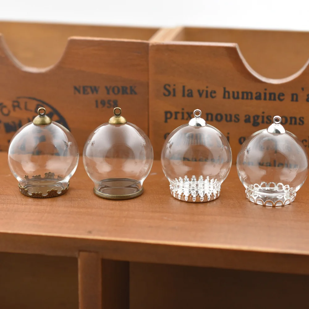 10set 30*20mm hollow glass globe with setting base beads cap set orb glass vials pendant glass bottle jewelry pendant