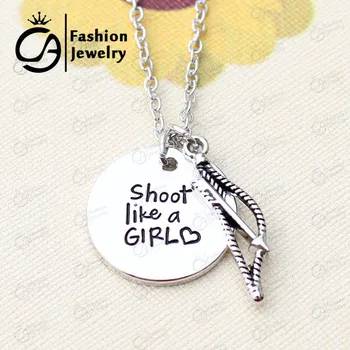 

Shoot like a girl Charm Necklace Christmas Gift Jewelry 20Pcs/lot #LN1290