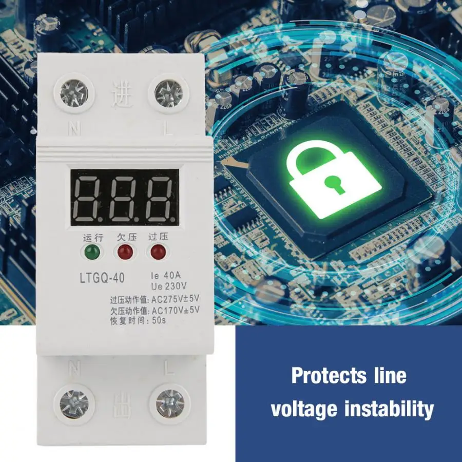 

Voltage Monitor Relay 230V AC Automatic Reconnect Voltage Protector Under voltage Relay 2P/40A Digital Voltage Relay residual