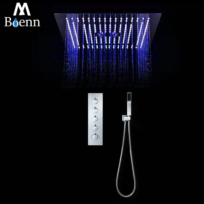 Embedded Ceiling Mounted Misty Shower Faucets Set 16 Inch Rainfall Showerhead Thermostatic Brass Shower Mixer Valve Bathroom