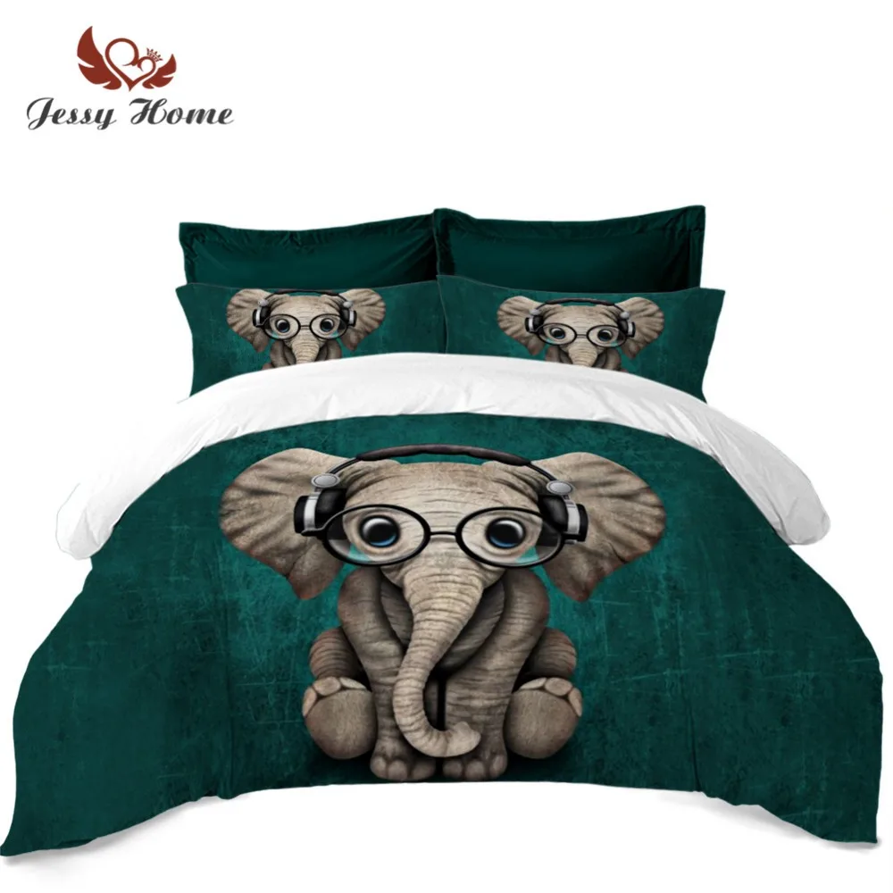 Cartoon Elephant Print Bedding Set Kids Cute Duvet Cover Set Twin Full