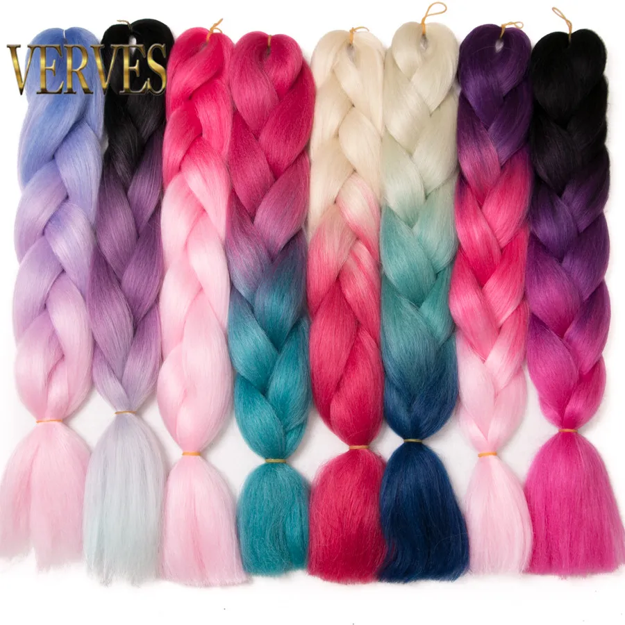 

10pcs Ombre Kanekalon Braiding Hair braid Synthetic VERVES Two Tone High Temperature Fiber Kanekalon Jumbo Braid Hair Extensions