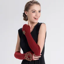 Женские осенние и зимние перчатки новые женские длинные рукавицы без пальцев перчатки цветы теплая рука одежда Новогодний подарок B-4448