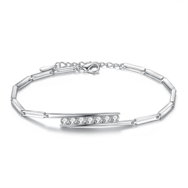 

KOFSAC Fashion 925 Sterling Silver Chain Bracelet Purple White Zircon Bracelets Bangle For Women Valentine's Day Jewelry Gifts