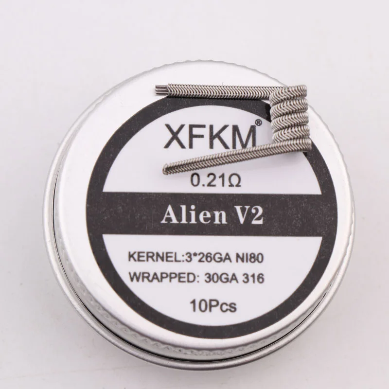 XFKM NI80 A1 SS316L 10 шт./лот готовая катушка ALIEN V2 провода катушки нагревательного сопротивления провода подходят RDA RDTA DIY распылитель