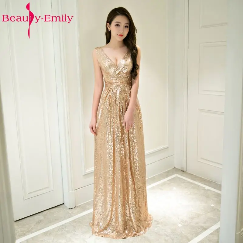 Beauty Emily Sexy Long Golden Evening Dresses 2017 Floor-length Evening Occasion Party Prom Dresses vestido de noite Beauty Emily Sexy Long Golden Evening Dresses 2017 Floor-length Evening Occasion Party Prom Dresses vestido de noite